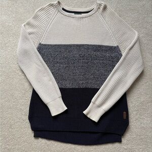 Roots Woven Crew Neck Sweater - Cream, Gray & Navy